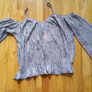Gray Lace Cold Shoulder Blouse